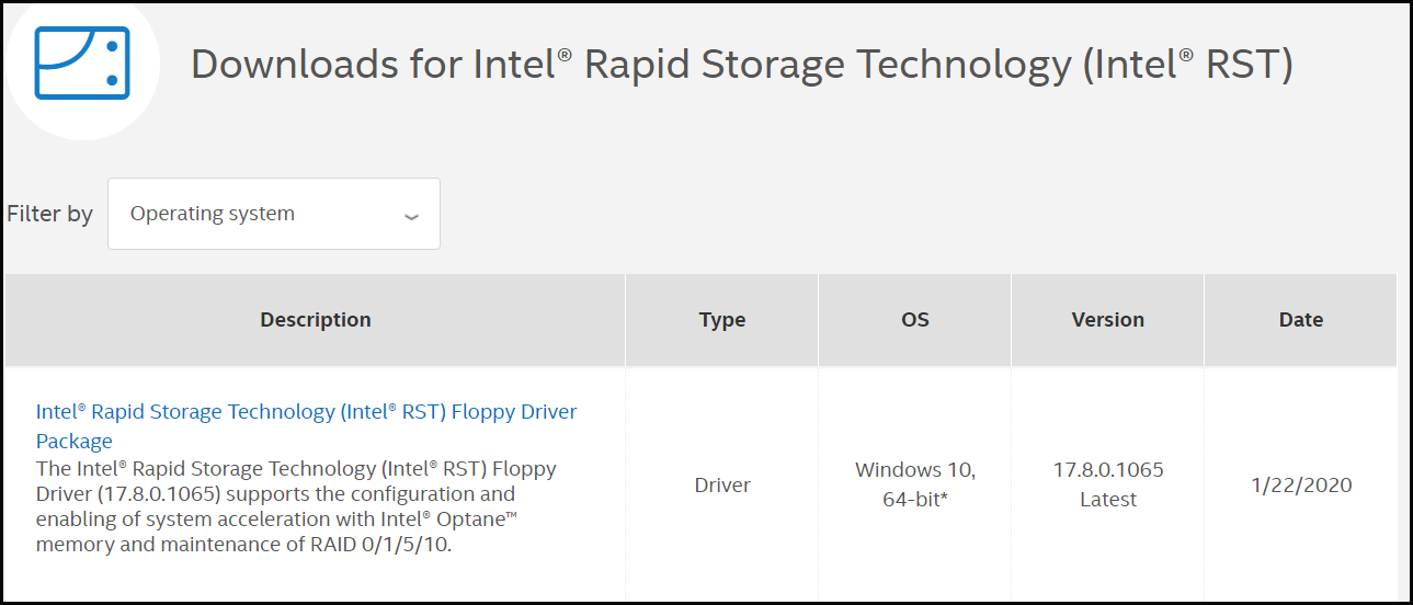 download the Intel Rapid Storage Technology driver