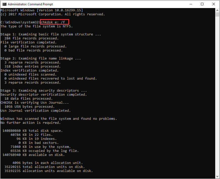 disco rigido di avvio usb chkdsk