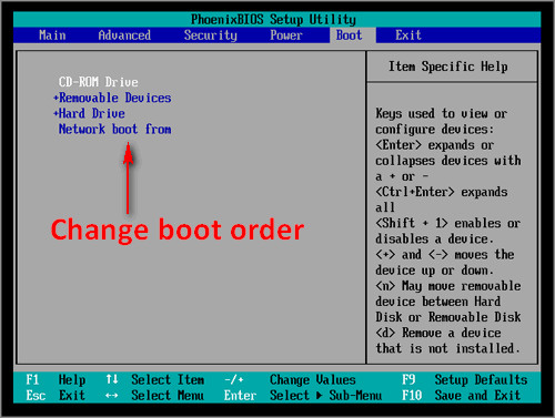 change boot order