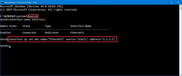 interface ip set dns