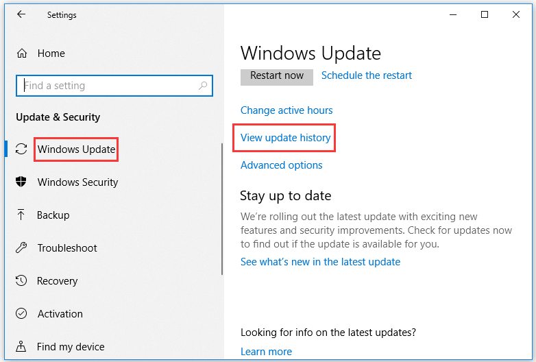 check Windows 10 update history