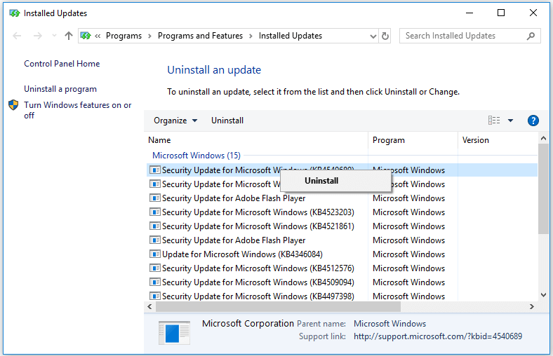 how to check uninstalled programs history