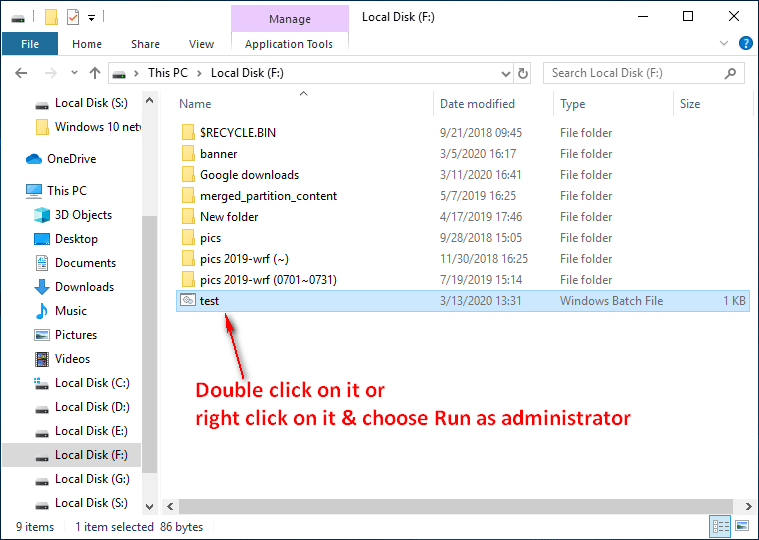 Run Windows batch file in File Explorer