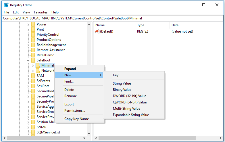 programma di installazione in modalità provvisoria di Windows