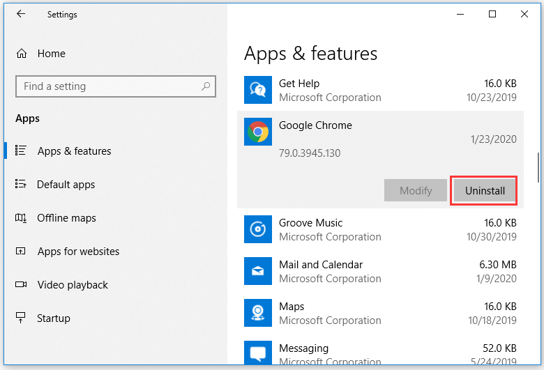 uninstall Chrome from Settings