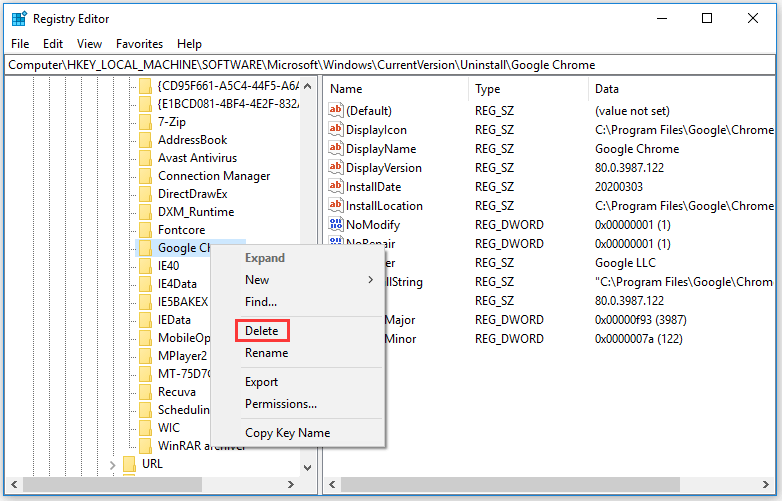 forzar la desinstalación de un programa Windows 10 con el Editor del Registro