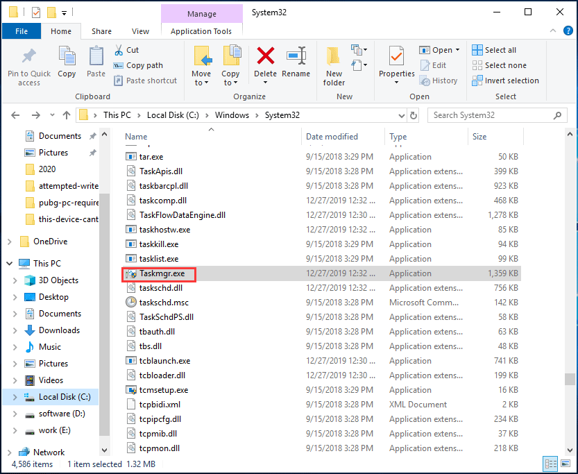 Taskmgr.exe file in File Explorer
