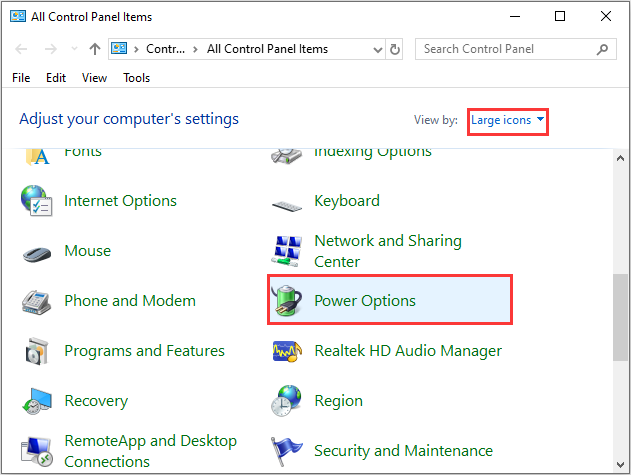 open Power Options in Control Panel