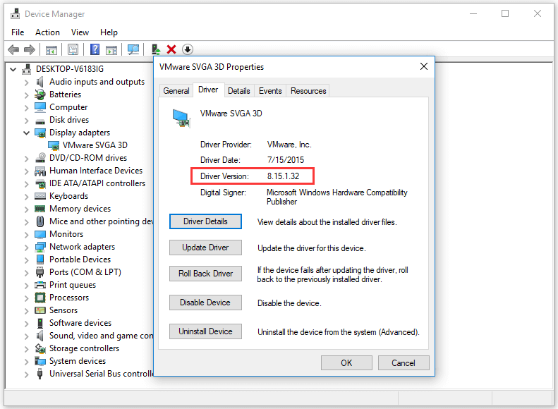 how to check driver version in windows 10