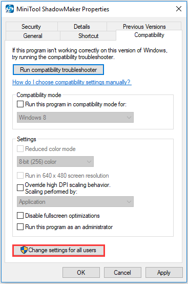 click change settings for all users 