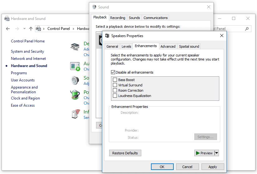 disable all sound effects in Windows 10