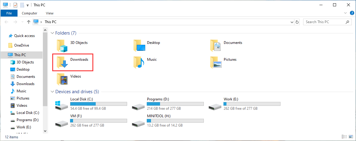 Find mappen Downloads i File Explorer