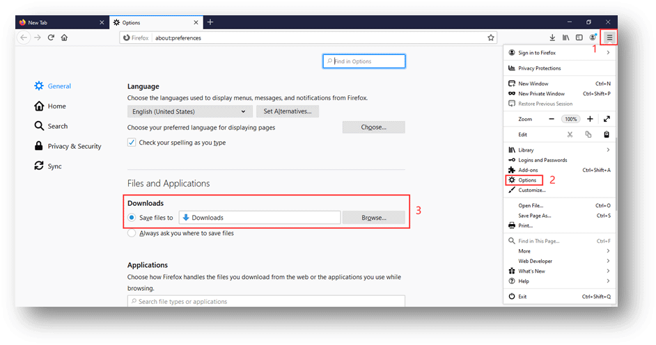 change the Downloads folder for Firefox