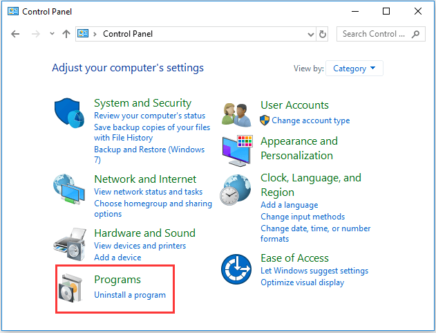choose uninstall a program