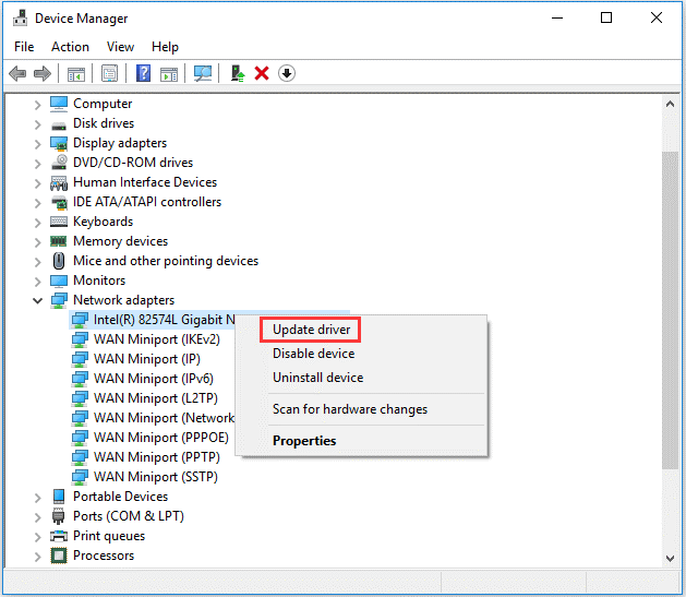 update your network driver