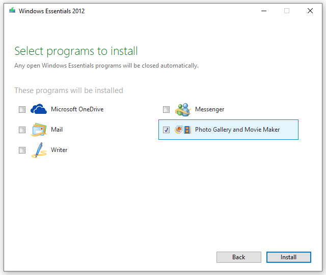 uncheck the programs you don’t want to install