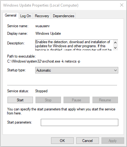 set the Startup type to Automatic and