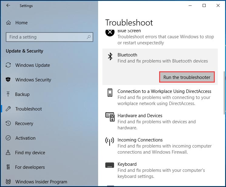 option to turn bluetooth on or off is missing in windows 10