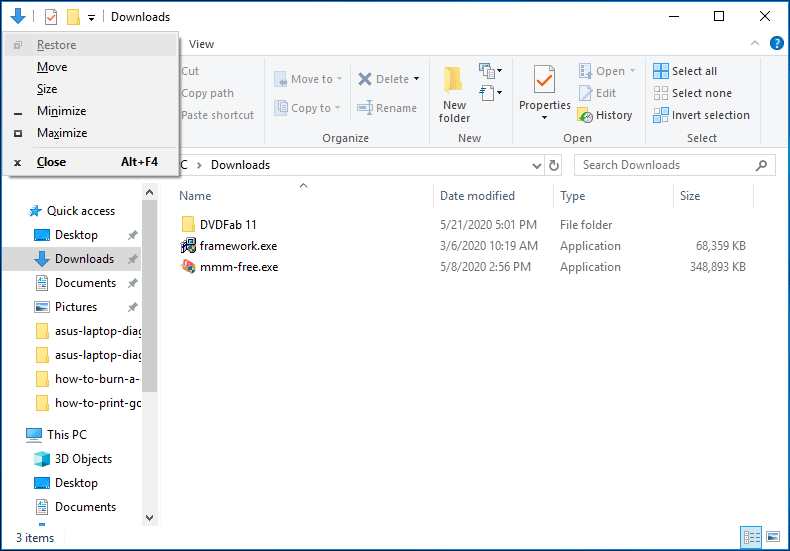 keyboard shortcut to move window