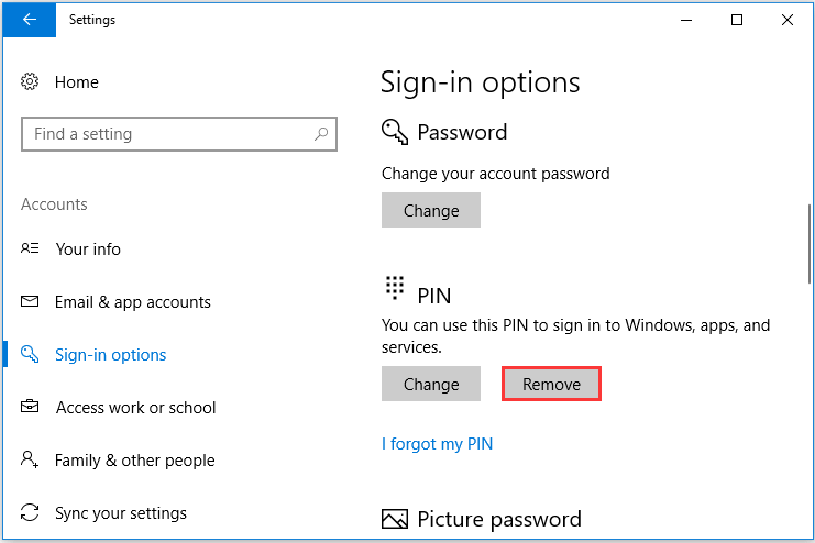 how to remove pin code from windows 10