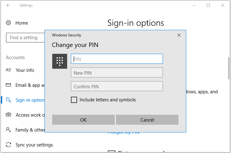 type the new PIN code