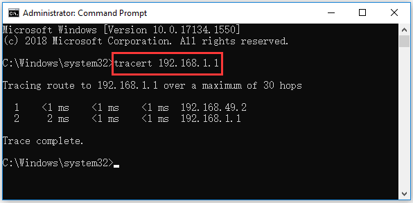 Windows tracert command