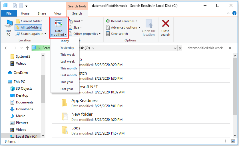 search files by date modified