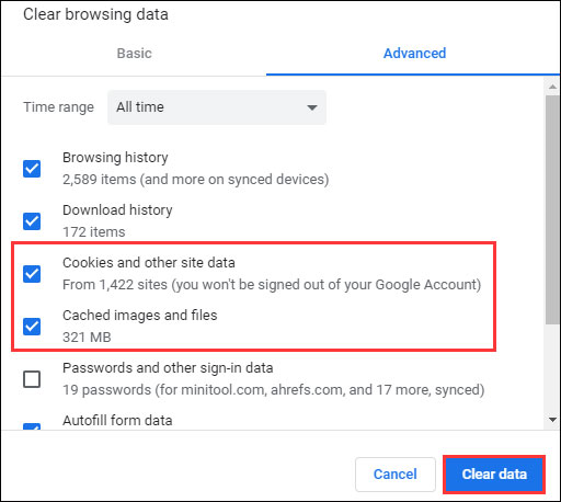clear browser cache