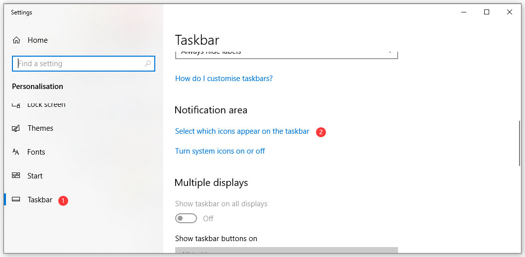 click Select which icons appear on the taskbar
