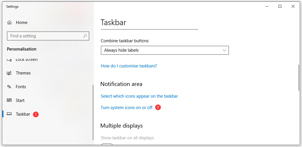 select Turn system icons on or off