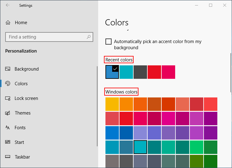 Recent colors or Windows colors