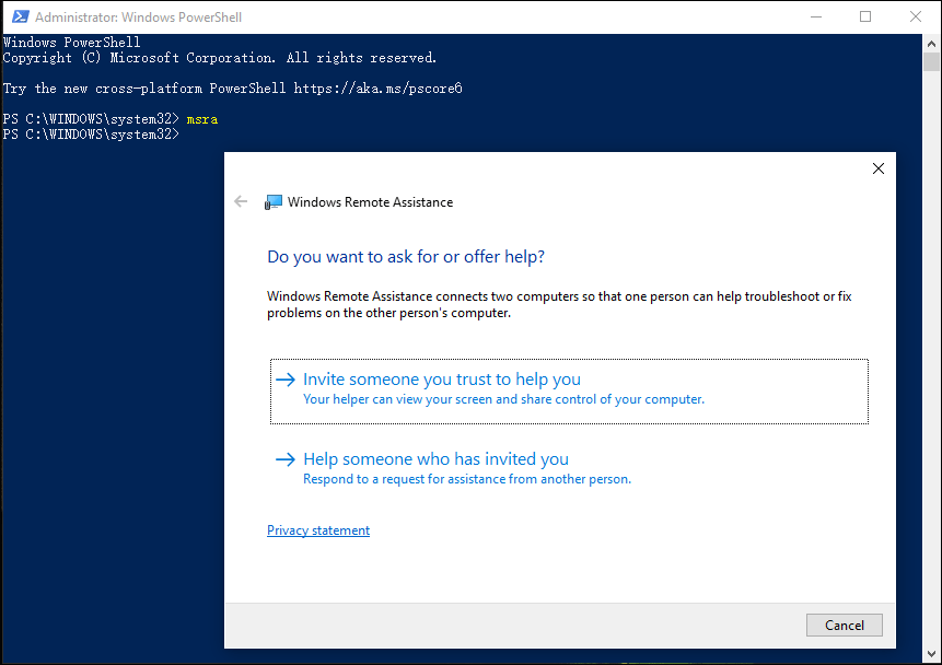 open Remote Assistance using Windows PowerShell