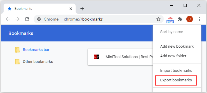 export Chrome bookmarks