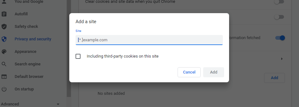 enable cookies for one site Chrome
