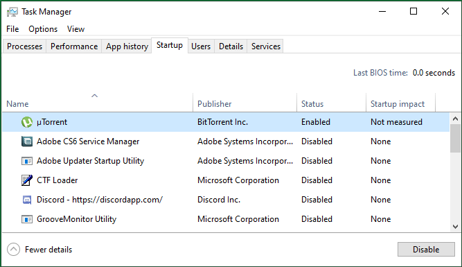 Disable uTorrent Automatic Startup in Task Manager
