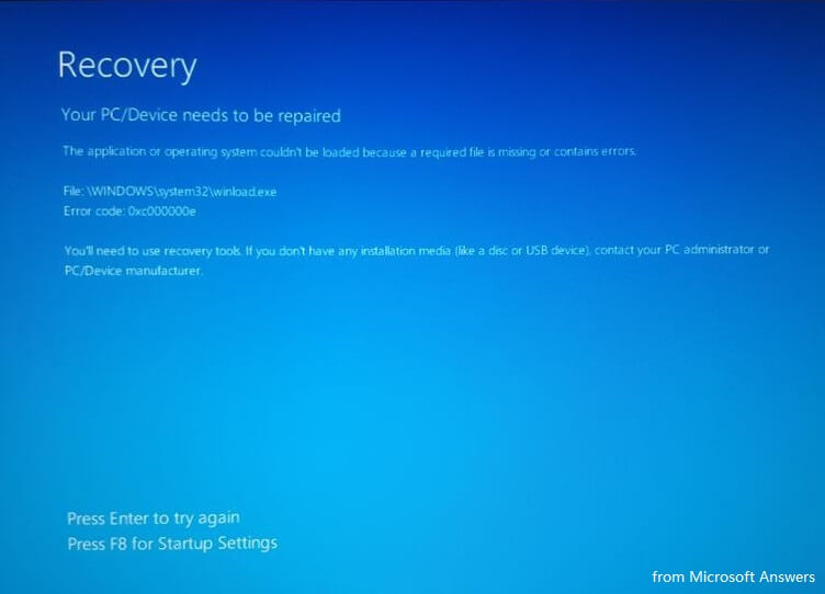 Windows 10 Error Code 0xc00000e