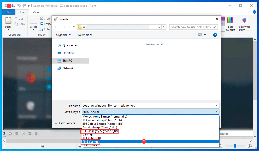 use MS Paint to convert WebP to PNG