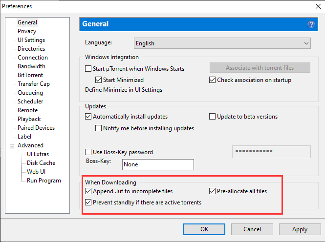 Configuración general para descargar