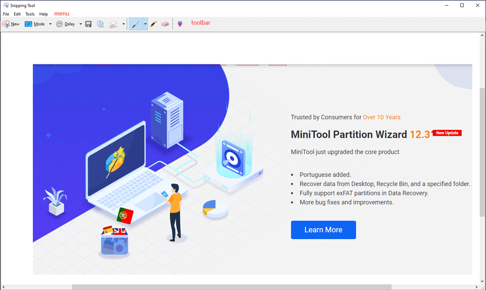 screenshot in the Snipping Tool