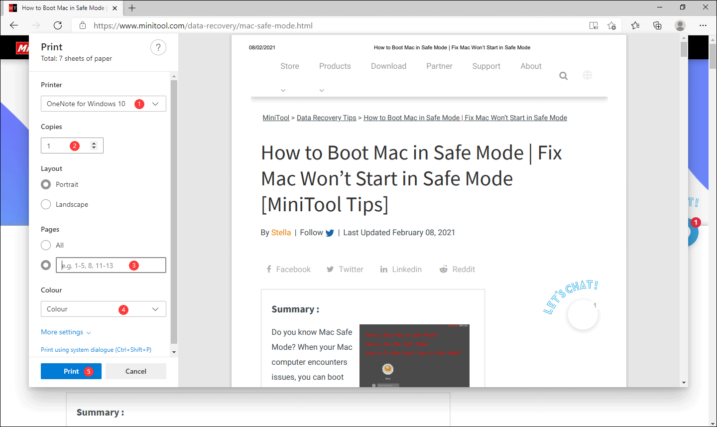 print a web page on Microsoft Edge