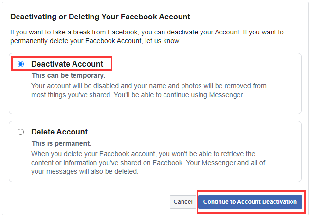 how to deactivate your Facebook account