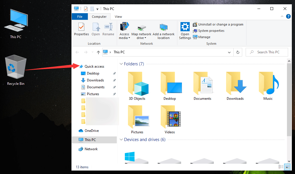 add Recycle Bin to Quick access