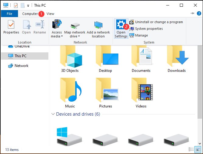 open Windows 10 Settings using File Explorer