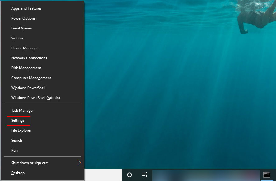 Settings in WinX menu
