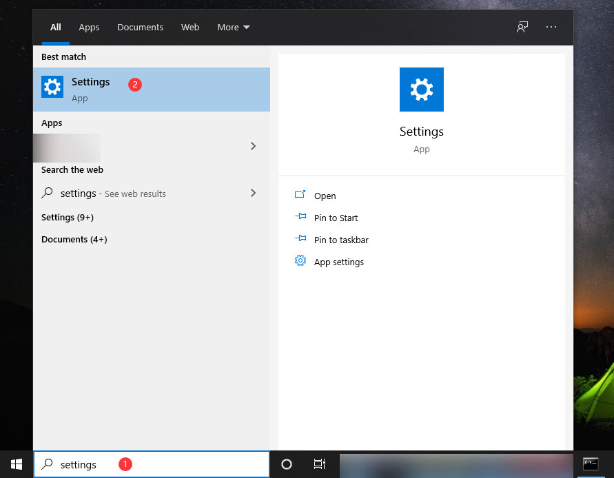 open Windows Settings using Windows search