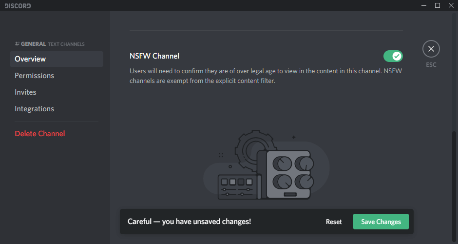 Turn on NSFW Channel Setting in Discord