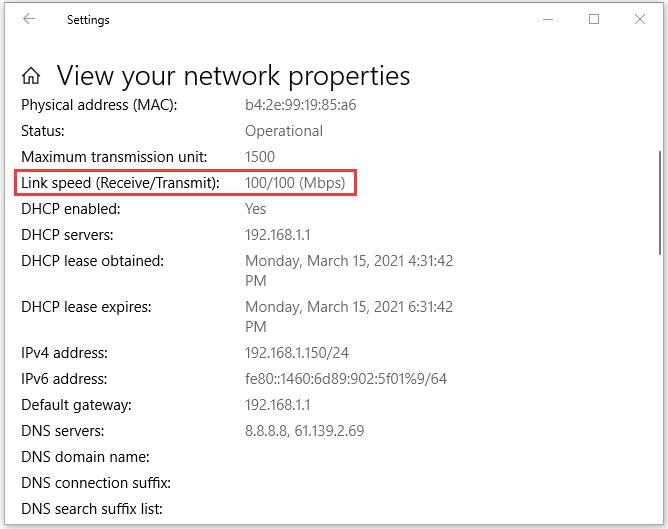 check network adapter speed Windows 10