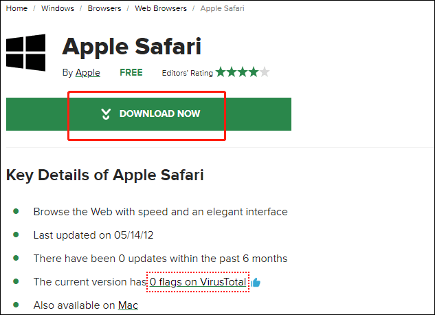 can't download safari on pc