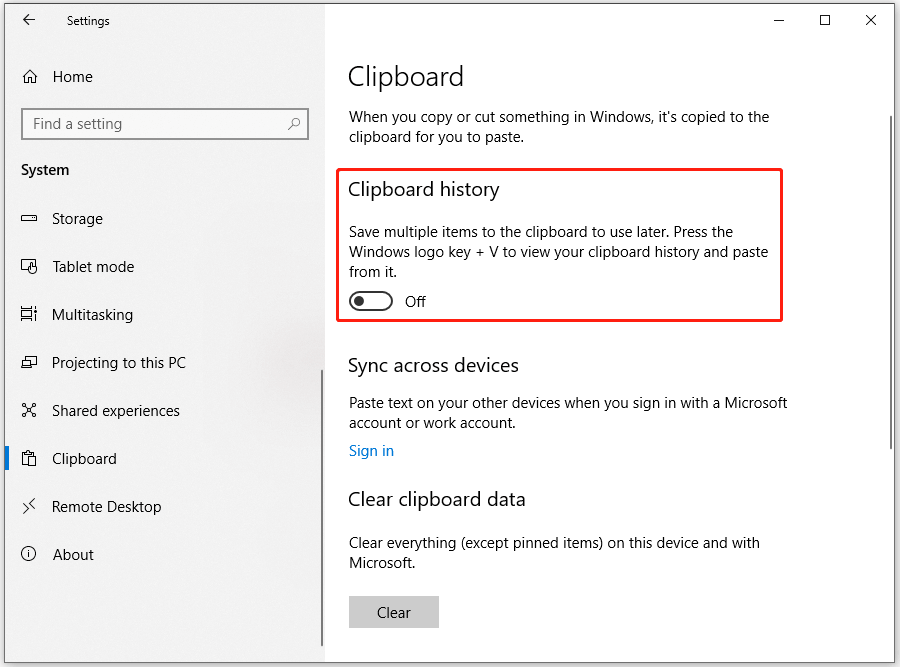 enable/disable Clipboard from Settings