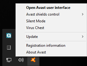 right-click menu for Avast